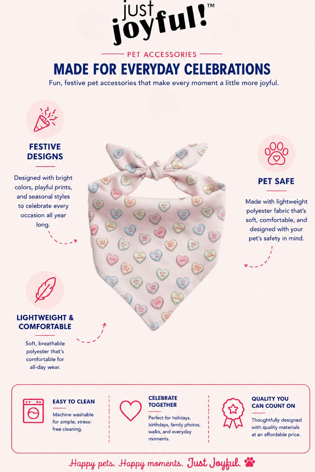 Candy Heart Pet Bandana