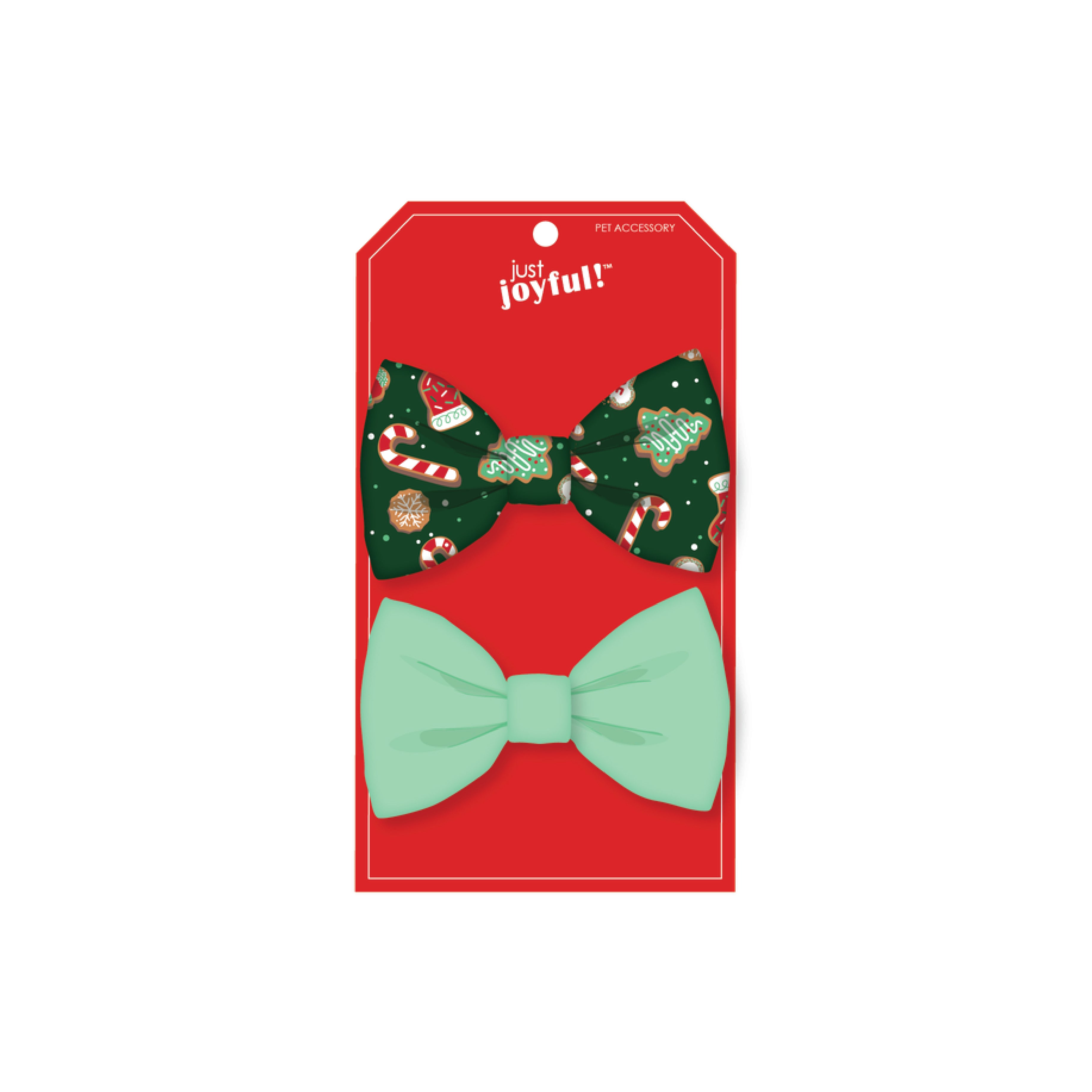 Christmas Dog Green Double Bow Set